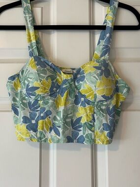 Timing Floral Bustier Crop Top in Blue, Green & Yellow